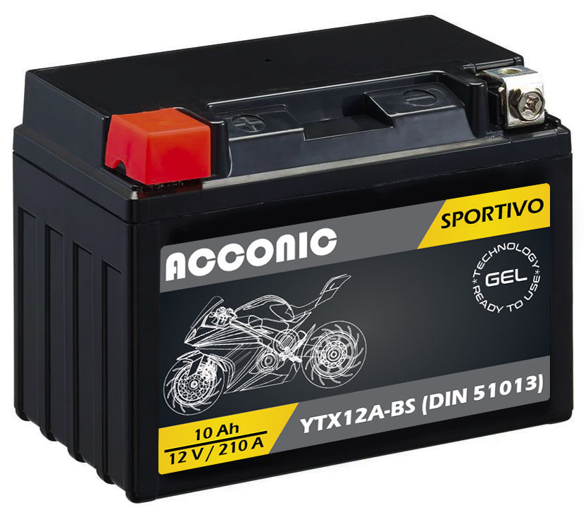 ACCONIC Sportivo GEL YTX12A-BS Motorradbatterie 10 Ah 12V (DIN 51013)